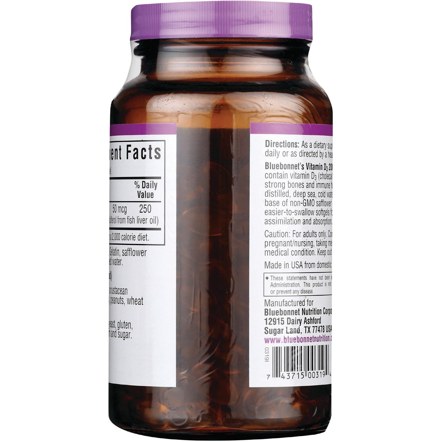 BLU126 | Brown supplement bottle back showing supplement facts panel, directions and barcode