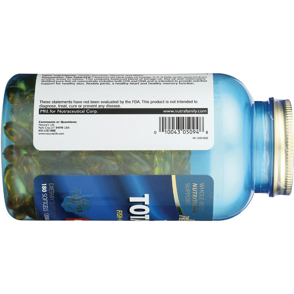 HS029 | blue supplement bottle on its side showing back label, barcode and visible softgel capsules - Thumbnail