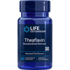 LE464 | Blue Life Extension bottle labeled Theaflavin Standardized Extract, 30 vegetarian capsules