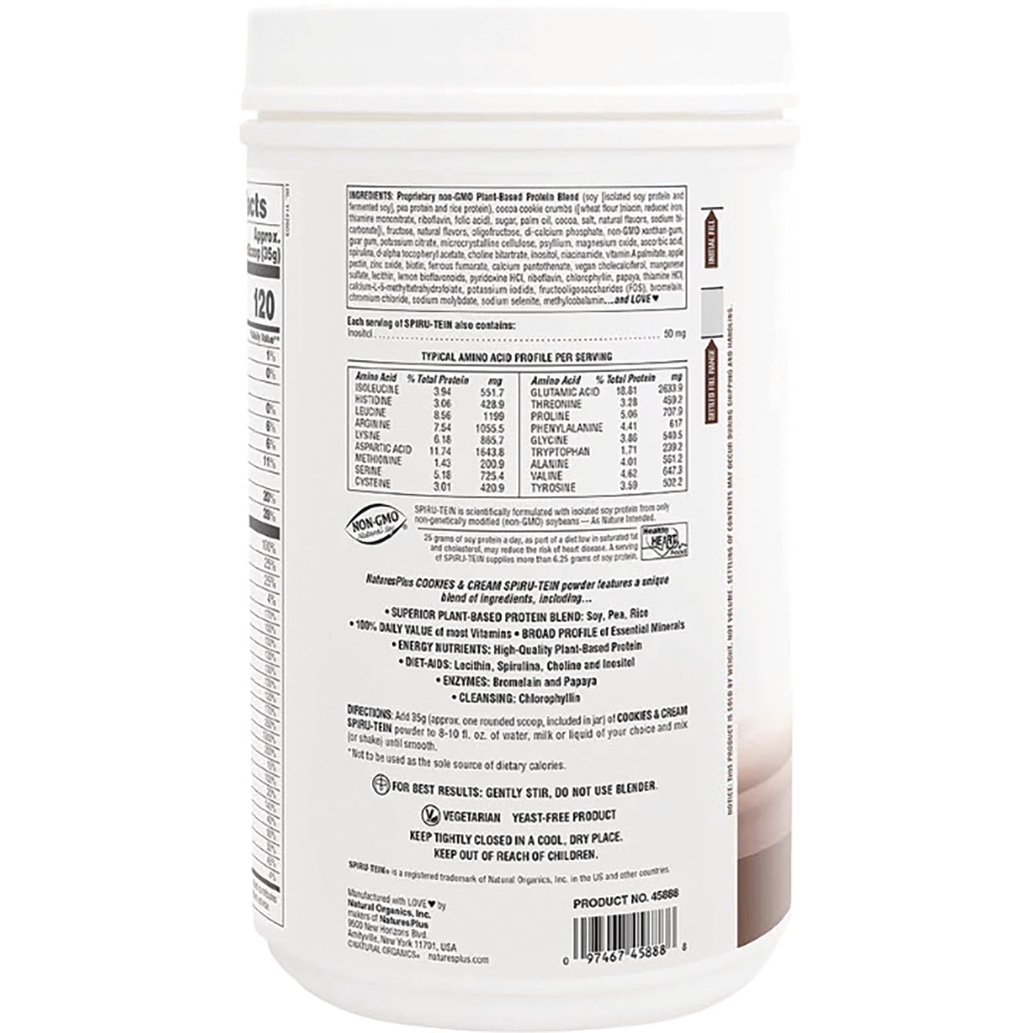 NTP085 | Back of white supplement tub showing nutrition facts, ingredients, directions, and barcode
