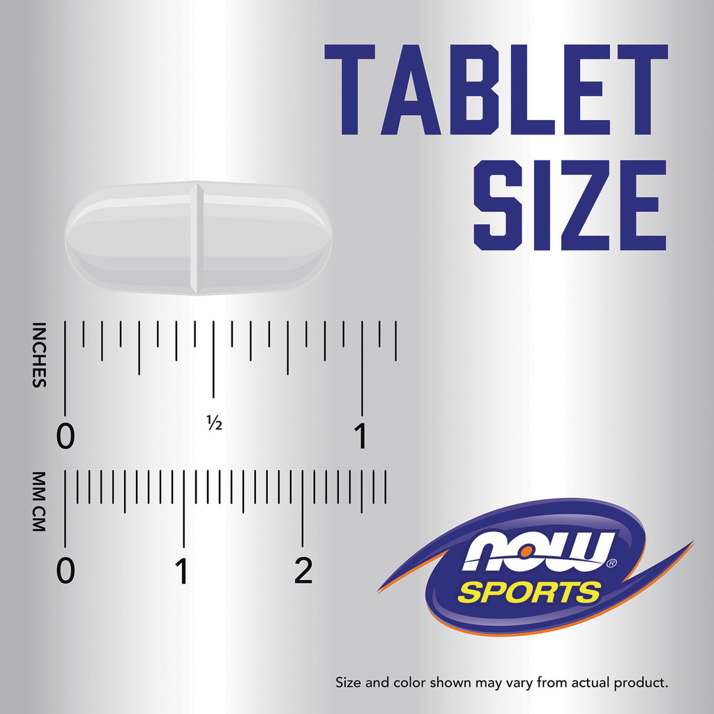 NWF783 | tablet size guide with white scored oblong tablet, inch and mm rulers, visible text TABLET SIZE and NOW SPORTS - Thumbnail