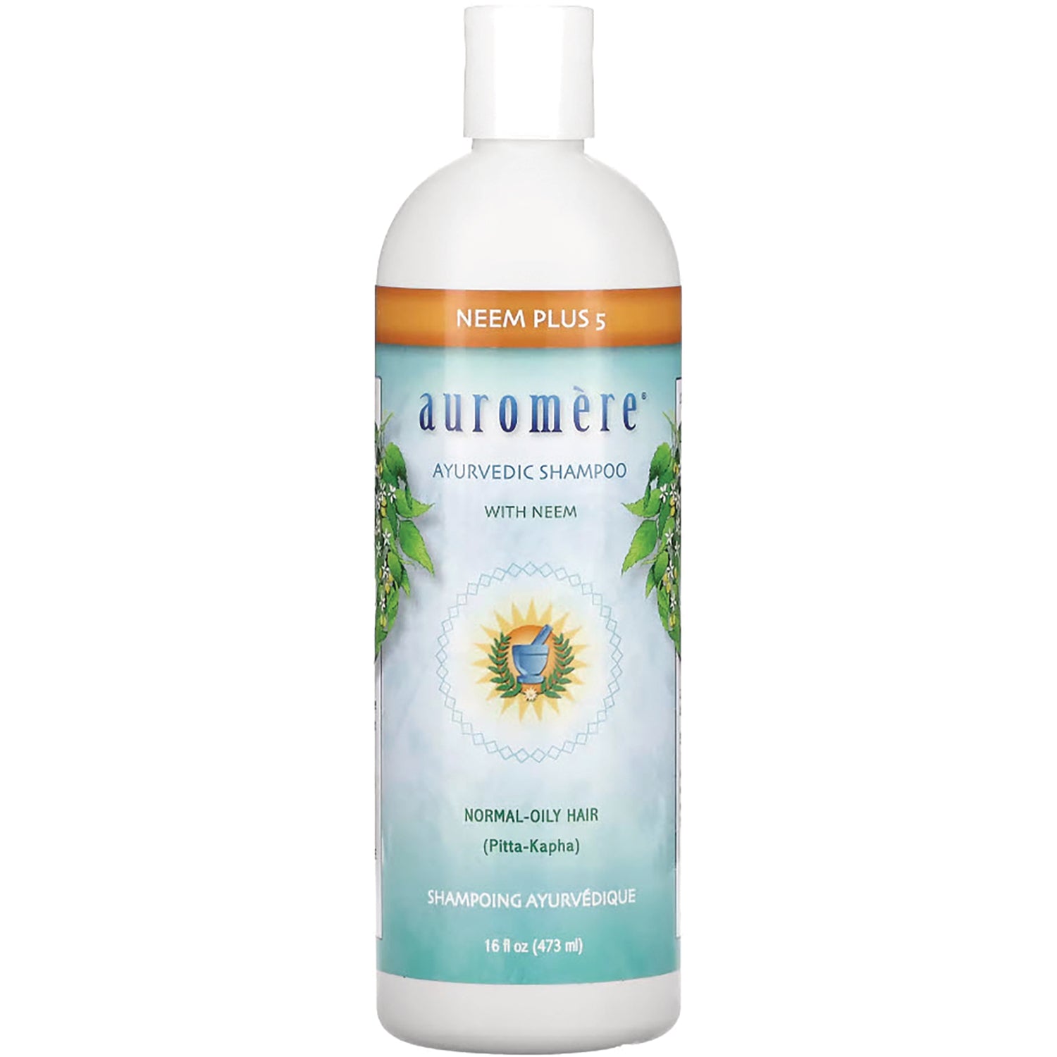 AUR019 | Auromre Neem Plus 5 Ayurvedic shampoo bottle with neem, 16 fl oz, for normal-oily hair