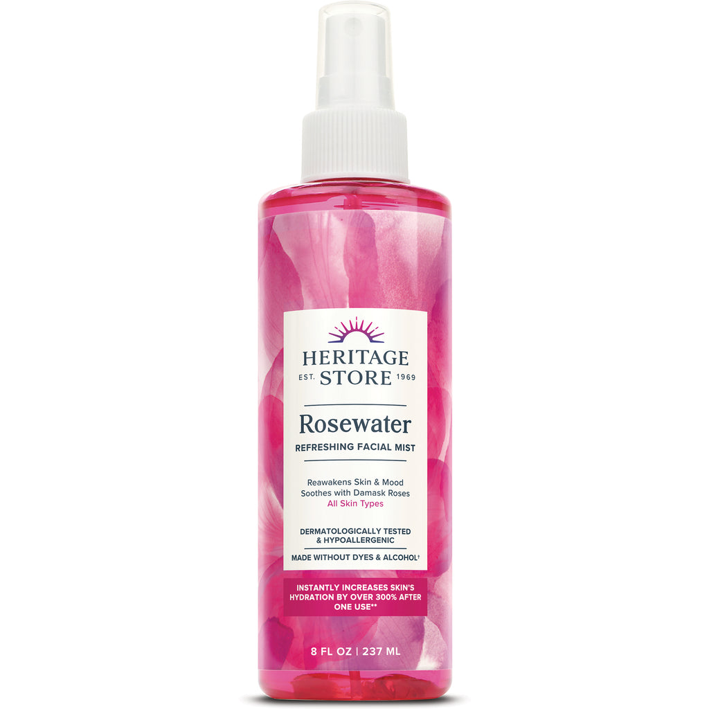 HTG039 | Heritage Store Rosewater refreshing facial mist 8 fl oz pink spray bottle labeled HERITAGE STORE Rosewater - Thumbnail