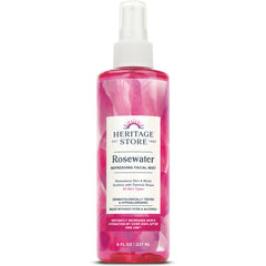 HTG039 | Heritage Store Rosewater refreshing facial mist 8 fl oz pink spray bottle labeled HERITAGE STORE Rosewater