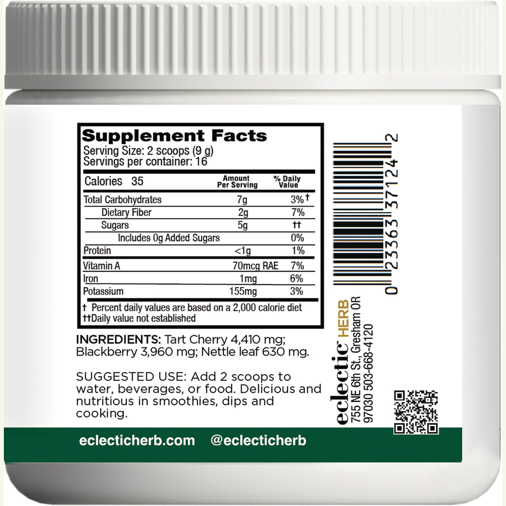 EC022 | Back label showing Supplement Facts panel, ingredients, suggested use, barcode and eclectic herb branding - Thumbnail