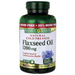 NBY029 | Nature's Bounty Natural Cold Pressed Flaxseed Oil 1200mg bottle front label promoting heart and cardiovascular health