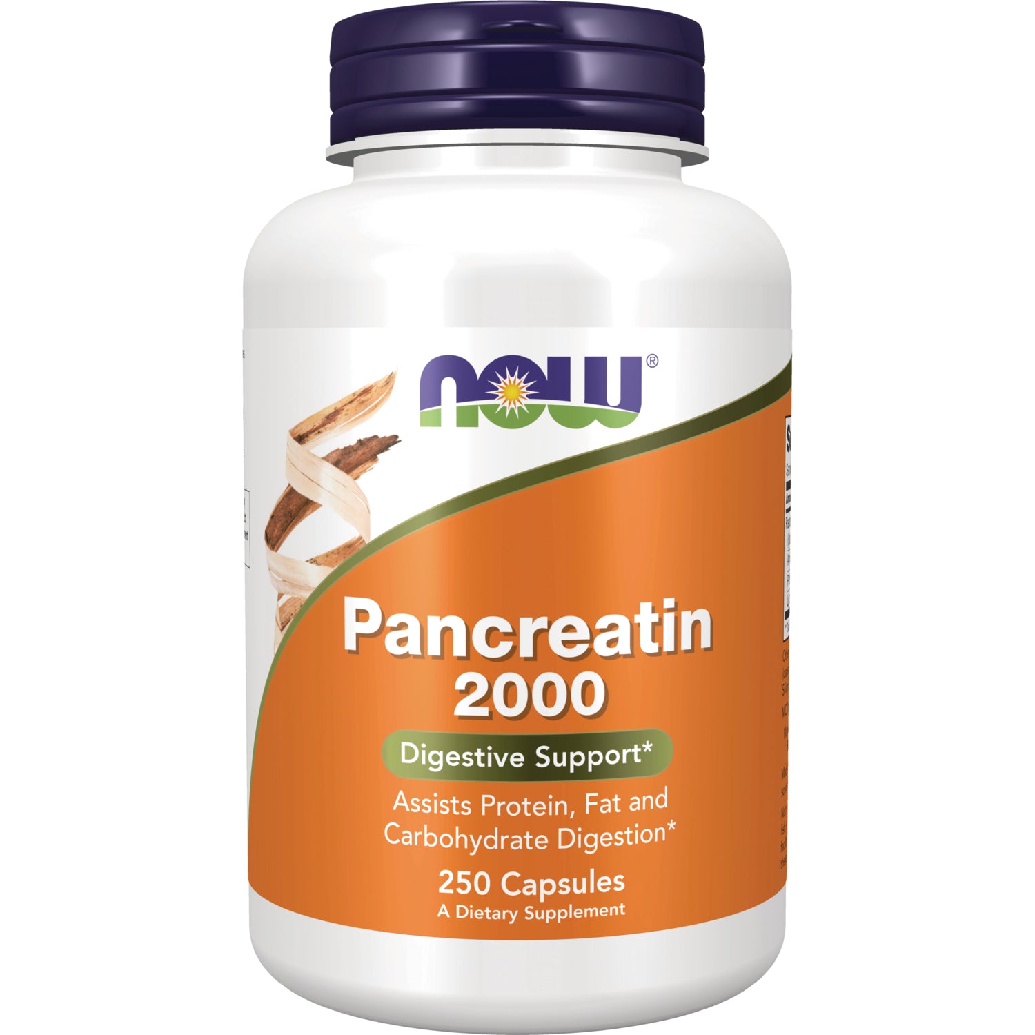 NWF262 | Bottle of NOW Pancreatin 2000 digestive support, 250 capsules