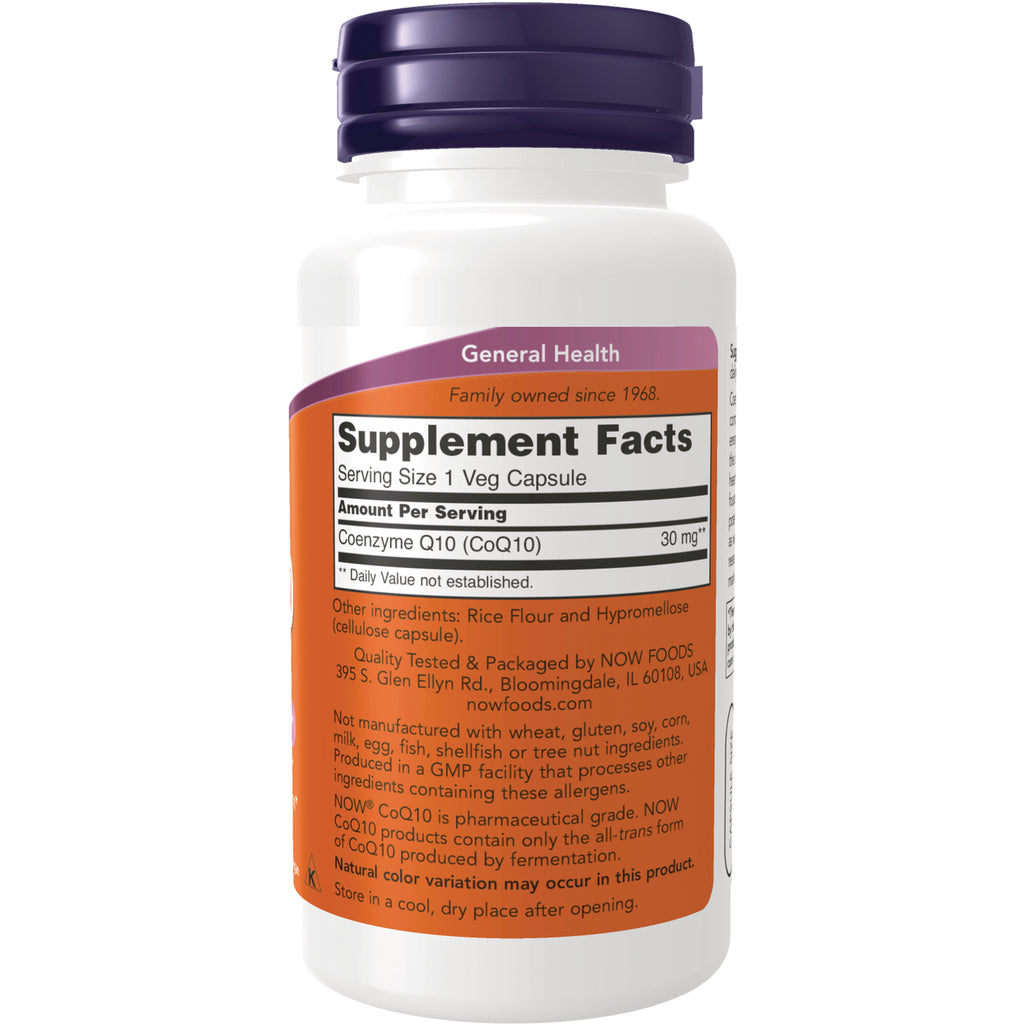 NWF867 | back label of white supplement bottle showing Supplement Facts and ingredients, Coenzyme Q10 30 mg - Thumbnail