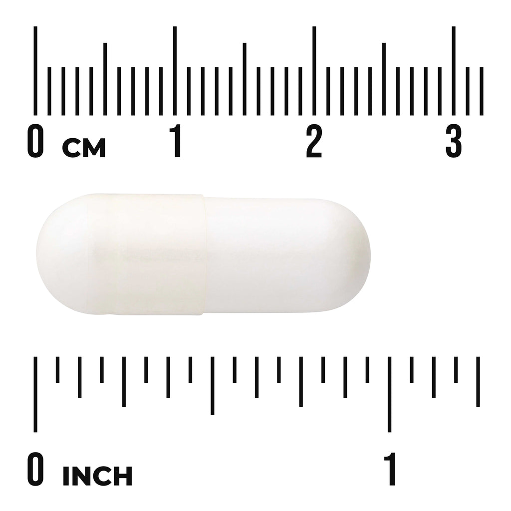 SWU421 | White two-piece capsule centered on centimeter and inch rulers showing size, visible text '0 CM' '0 INCH' - Thumbnail