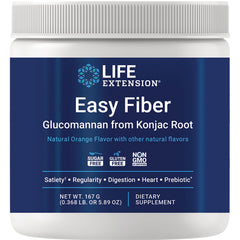 LE588 | Life Extension Easy Fiber tub labeled glucomannan from konjac root, natural orange flavor, sugar free gluten free dietary supplement