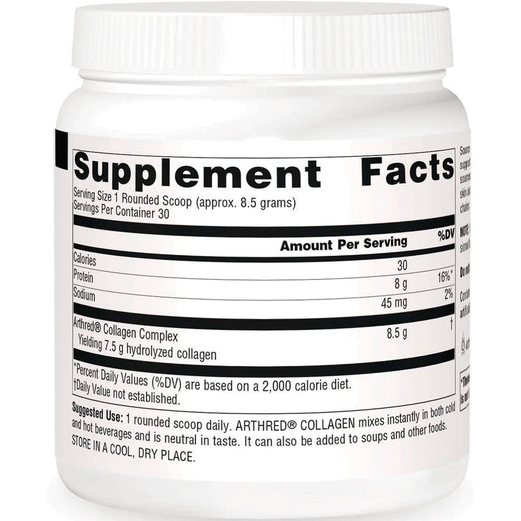 SN180 | Back of white supplement jar showing Supplement Facts panel with serving size, calories, protein, sodium and suggested use - Thumbnail