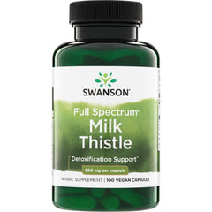 SW966 | Swanson Full Spectrum Milk Thistle supplement, Detoxification Support, 500 mg per capsule, 100 vegan capsules