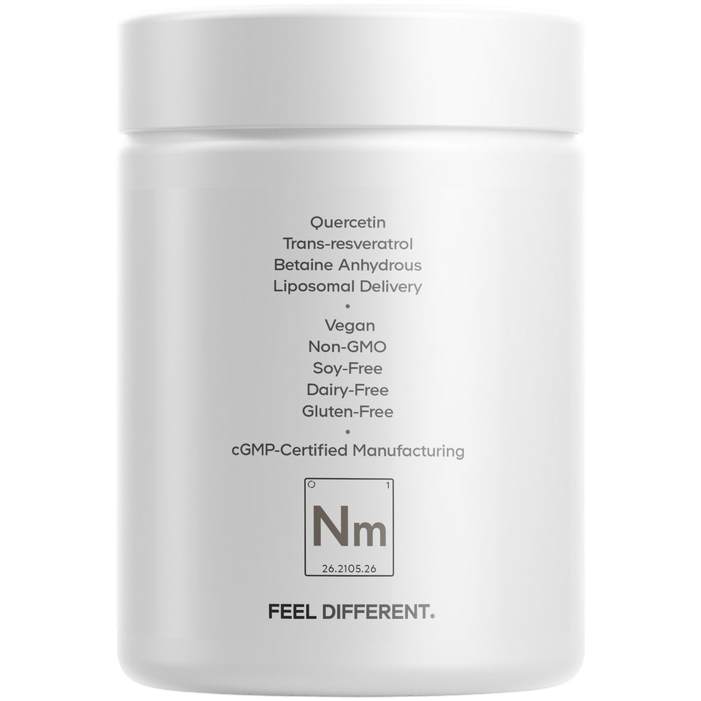 CDG040 | Back of white supplement jar with icons and text: Riboflavin & B12; Liposomal Blend; Non GMO; cGMP Certified Manufacturing - Thumbnail