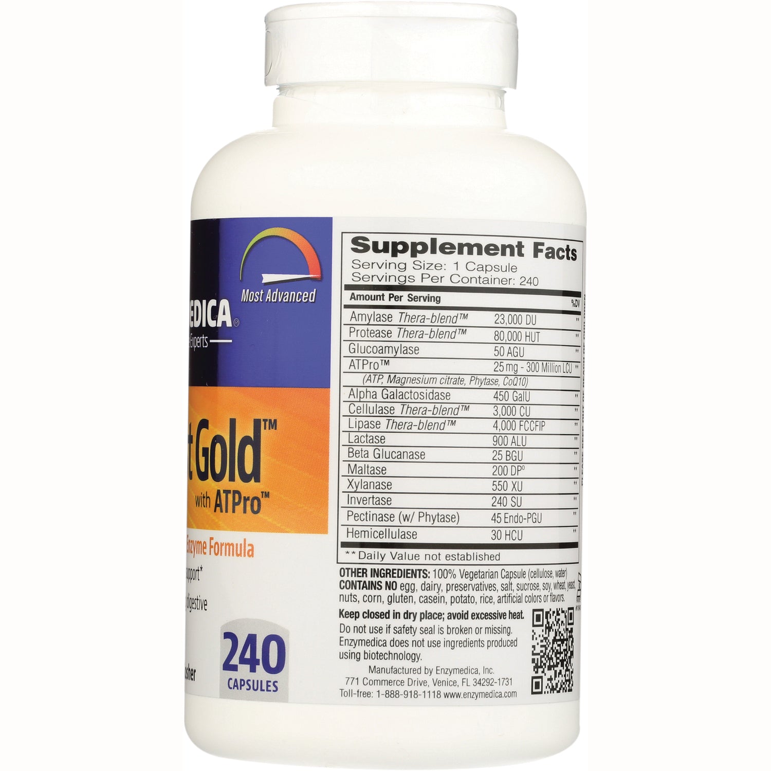 EMD047 | Back of white supplement bottle showing Supplement Facts panel and 240 capsules label
