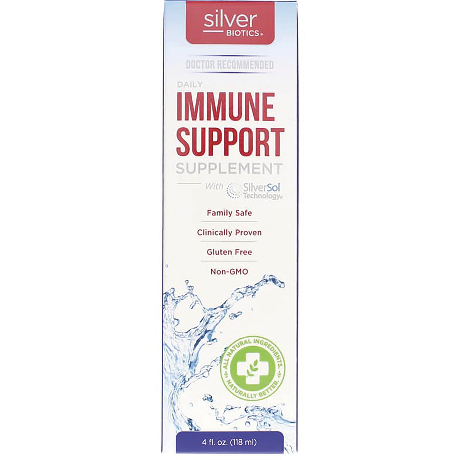 ABL002 | Silver Biotics Daily Immune Support supplement box front, 4 fl oz (118 ml)