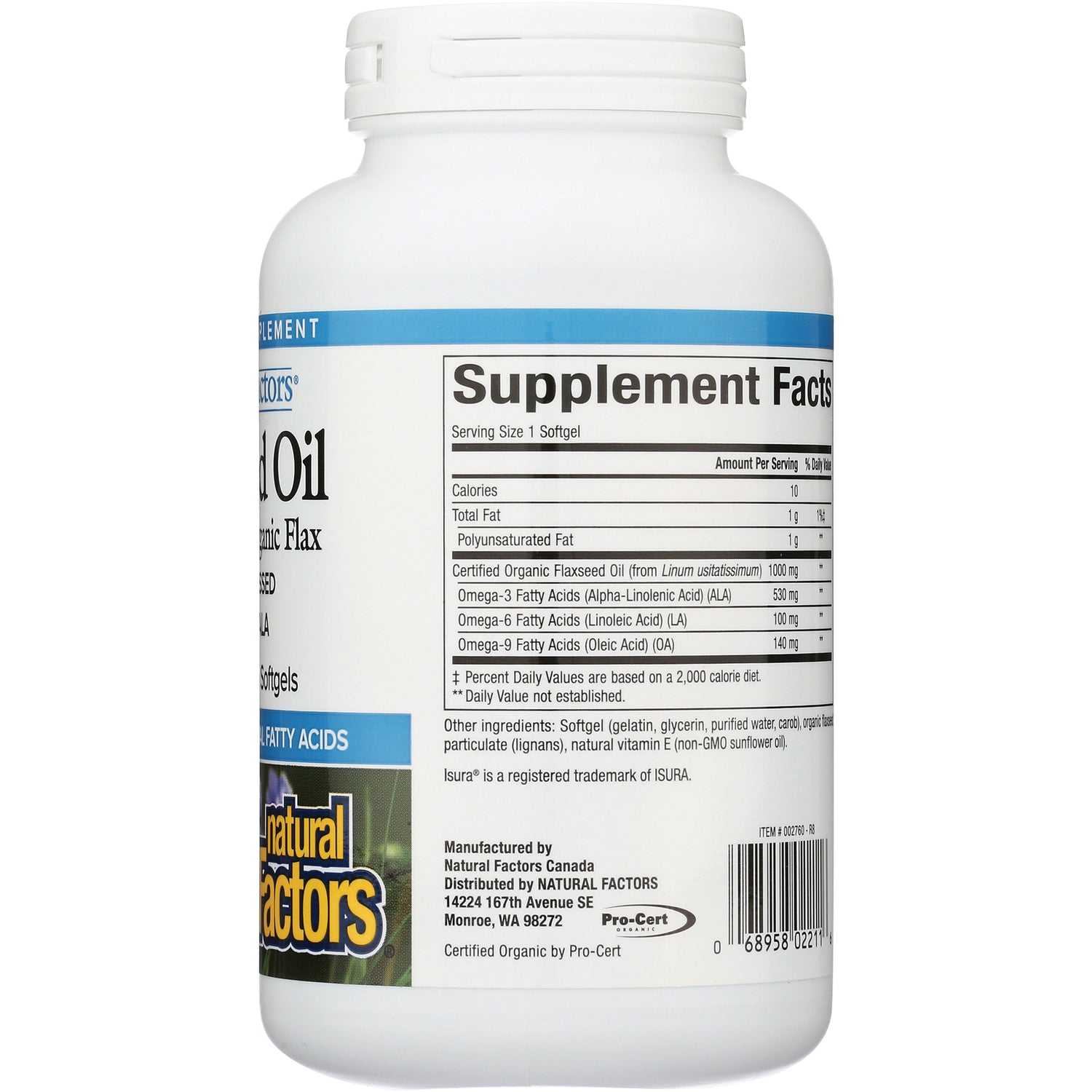 NFC156 | Back of white supplement bottle showing Supplement Facts panel, ingredients, barcode and manufacturer info