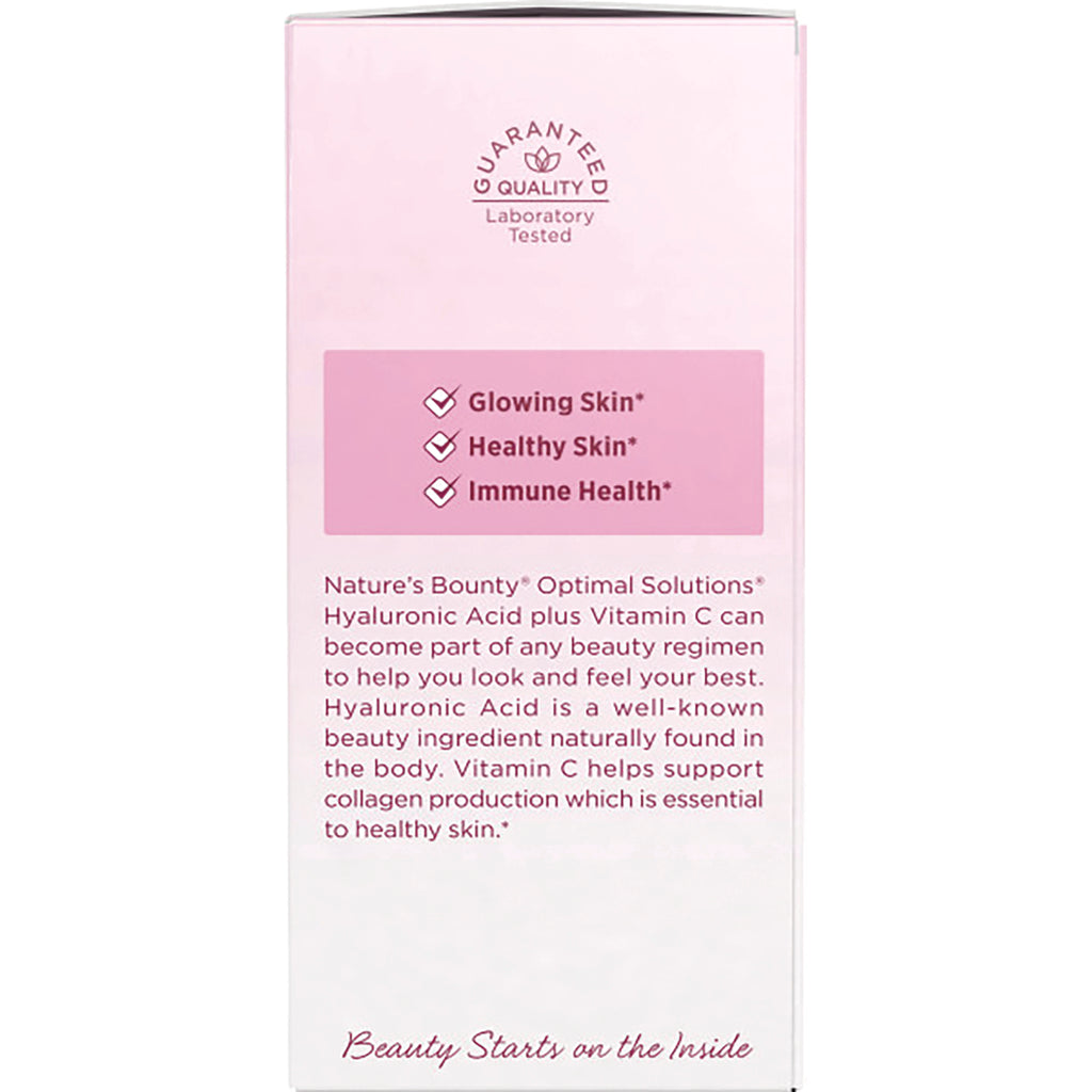 NBY106 | Back of pink product box with checkmarks: Glowing Skin, Healthy Skin, Immune Health; text about hyaluronic acid and vitamin C - Thumbnail