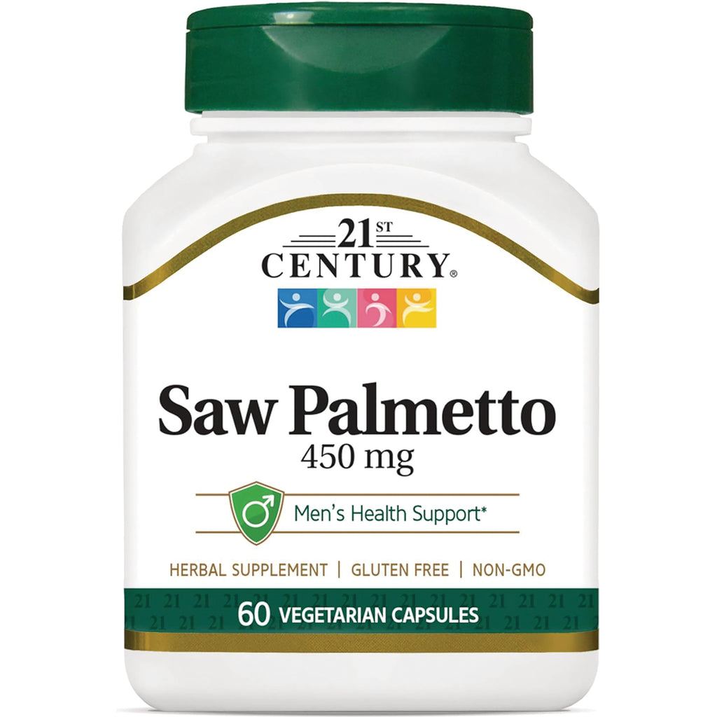 CNT141 | 21st Century Saw Palmetto 450 mg supplement bottle, 60 vegetarian capsules, men's health support - Thumbnail