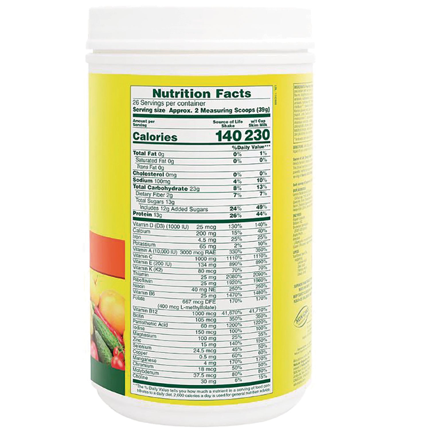 NTP030 | back label showing Nutrition Facts panel with calories and nutrient table