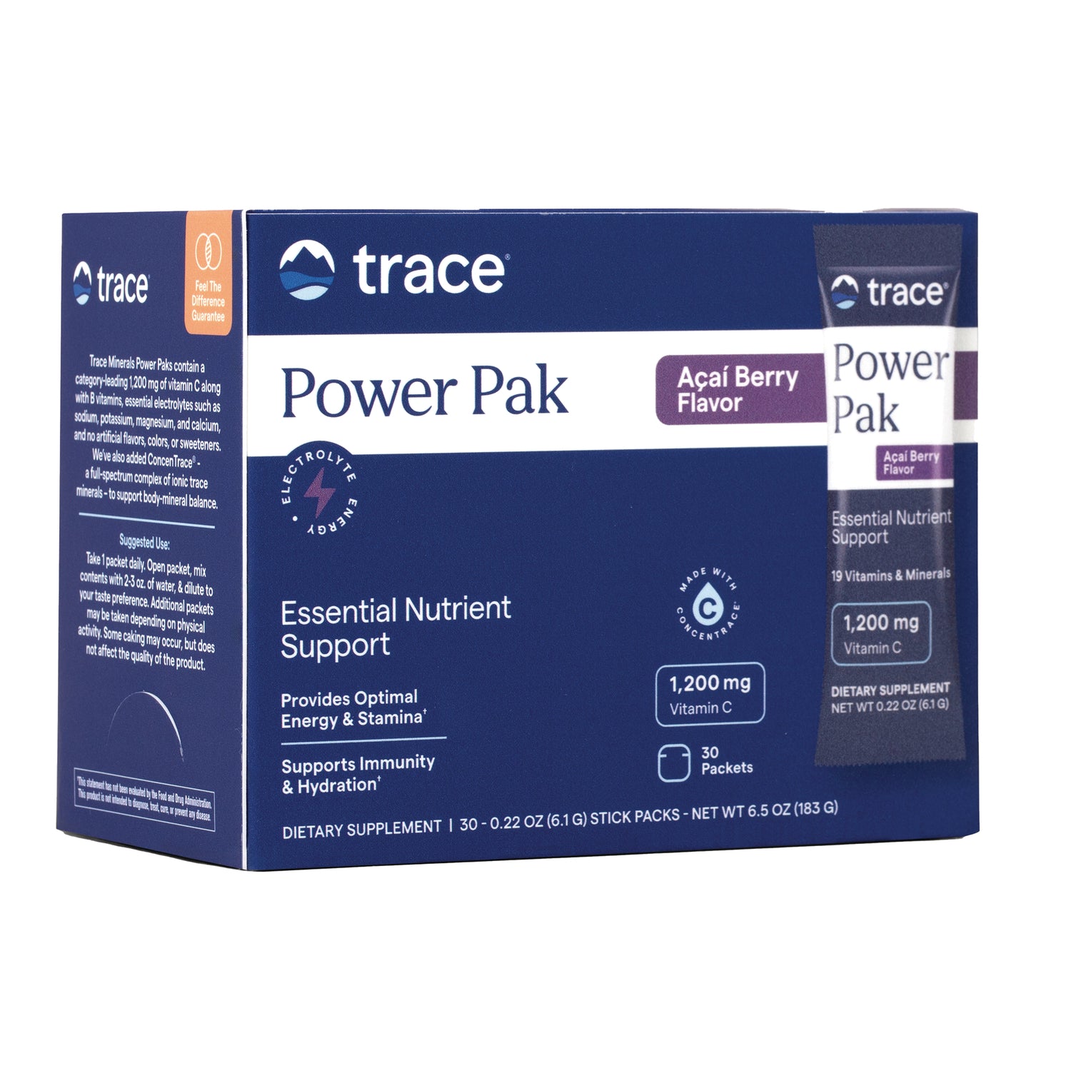 TM046 | Trace Power Pak, Aa Berry Flavor electrolyte drink mix box, 1,200 mg Vitamin C, 30 packets