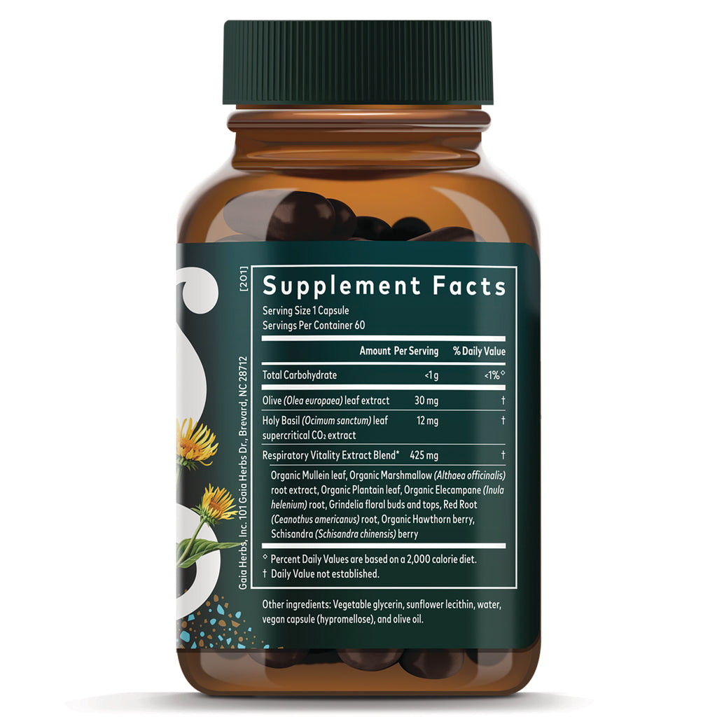Supplement Facts panel on back of amber bottle showing serving size, ingredient list, and dark capsules inside - Thumbnail