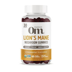 MMX053 | Bottle of Lion's Mane mushroom gummies, strawberry flavored, 60 vegan gummies dietary supplement