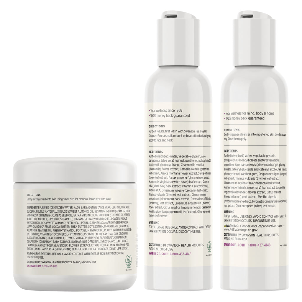 SWU1088 | Ingredients, directions, and warnings for Swanson Ultra Tea Tree Oil scrub, cleanser, and toner - Thumbnail