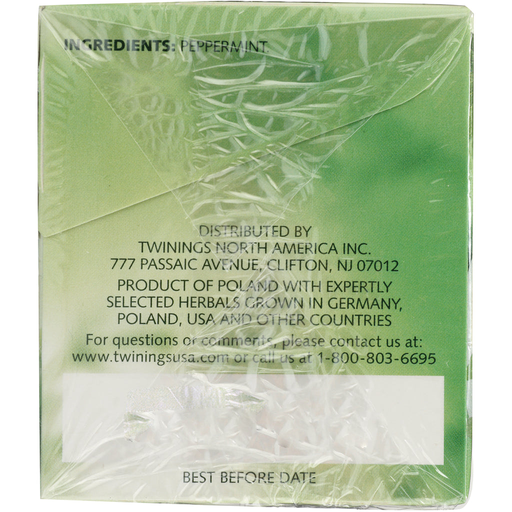 TWN023 | Back of Twinings Peppermint tea box showing ingredients, distributor address, website and phone - Thumbnail