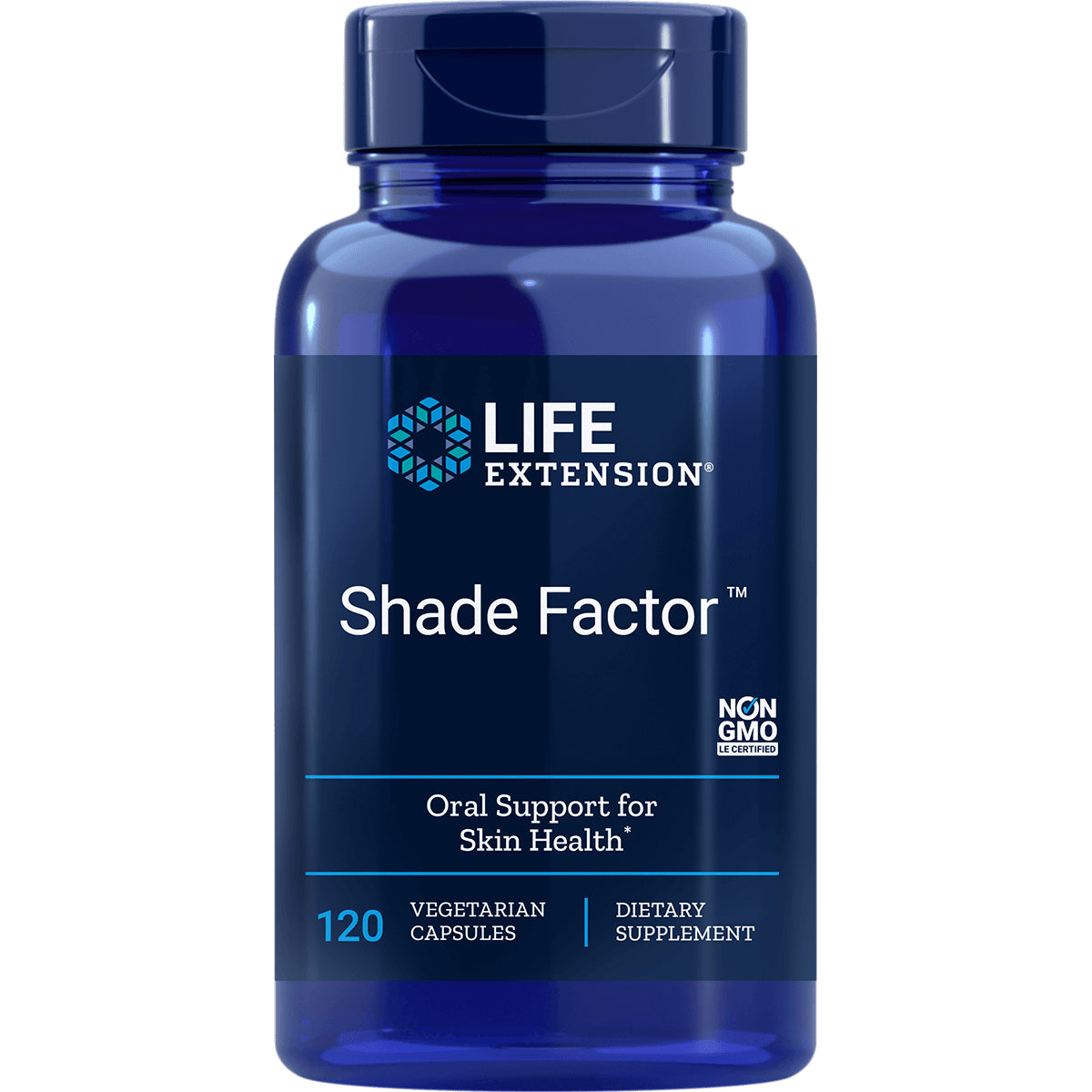 LE406 | Life Extension Shade Factor blue bottle, 120 vegetarian capsules, oral support for skin health dietary supplement