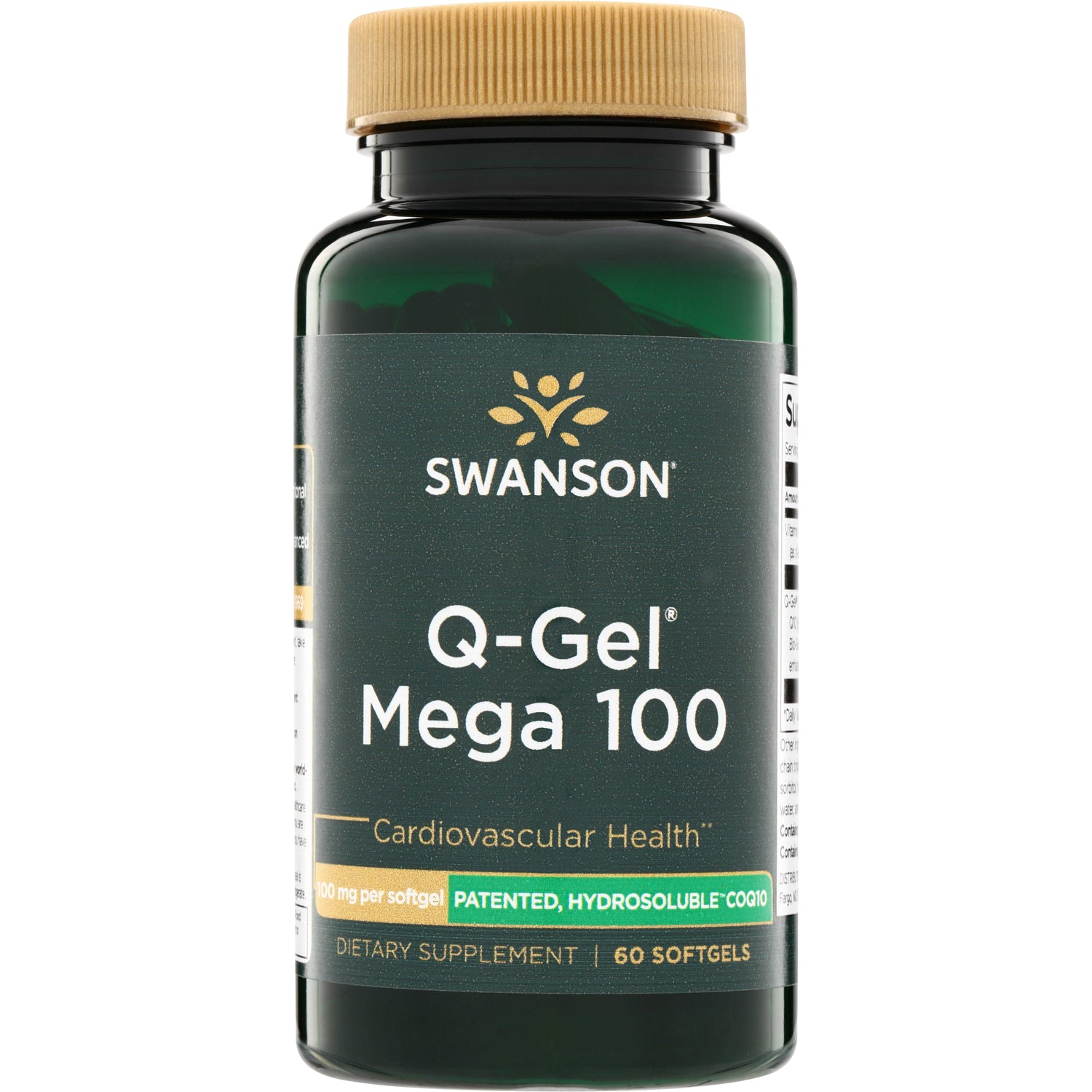 SWU166 | Swanson Q-Gel Mega 100 CoQ10, 100 mg per softgel, Cardiovascular Health, 60 softgels bottle front