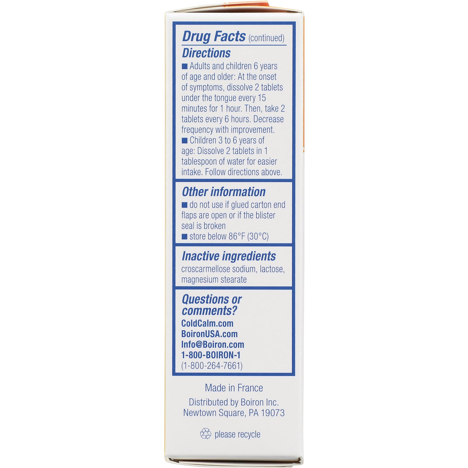 BRN007 | Back panel showing drug facts, directions, inactive ingredients and contact information