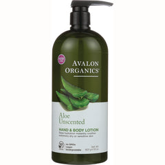 AVL021 | Avalon Organics Aloe Unscented hand & body lotion pump bottle front label 32 oz
