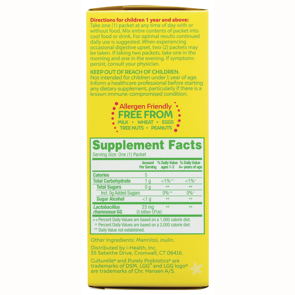 CUL002 | Back of yellow box showing Supplement Facts panel, allergen friendly FREE FROM statement and usage directions - Thumbnail