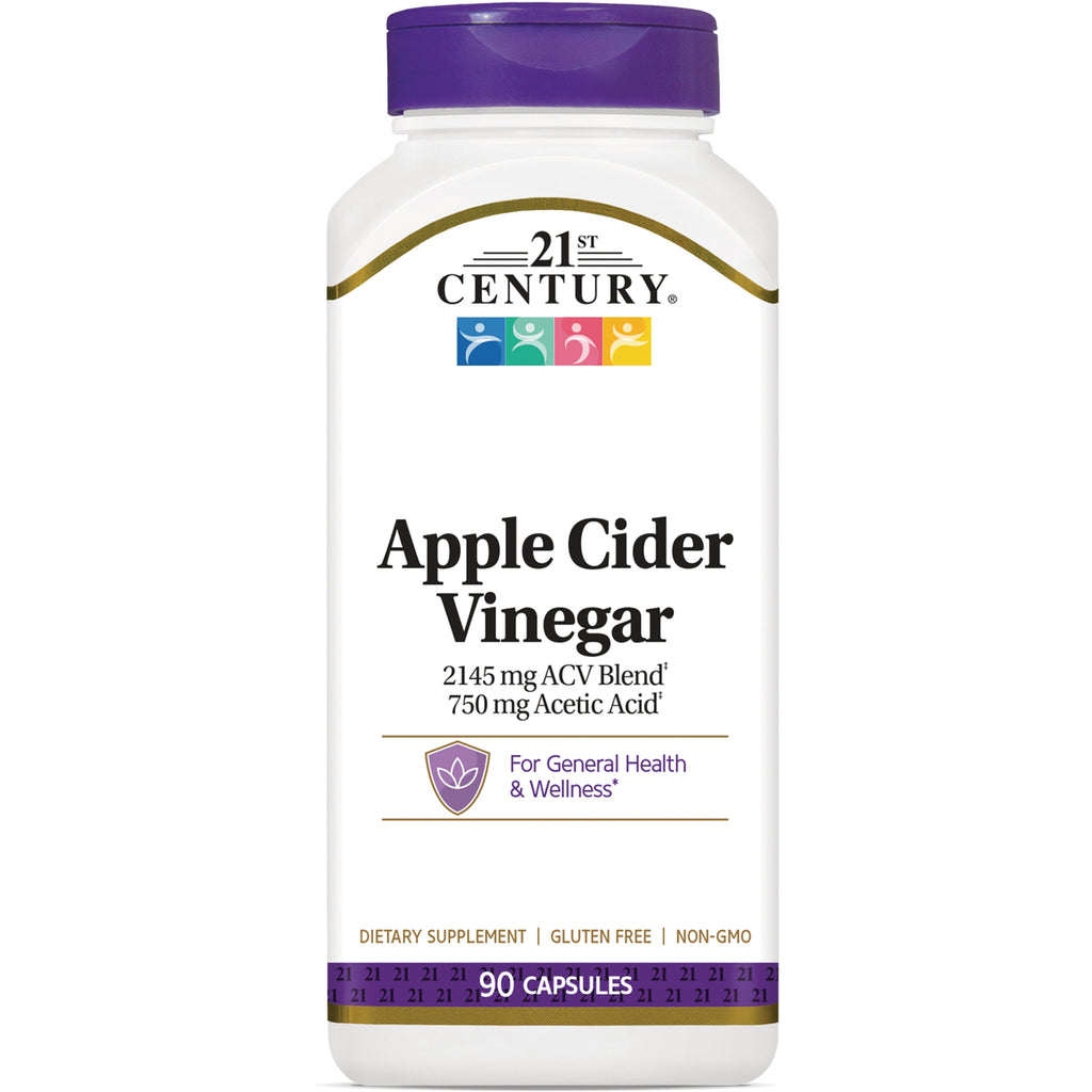 CNT287 | 21st Century Apple Cider Vinegar supplement bottle front, 90 capsules, 2145 mg ACV Blend 750 mg acetic acid - Thumbnail