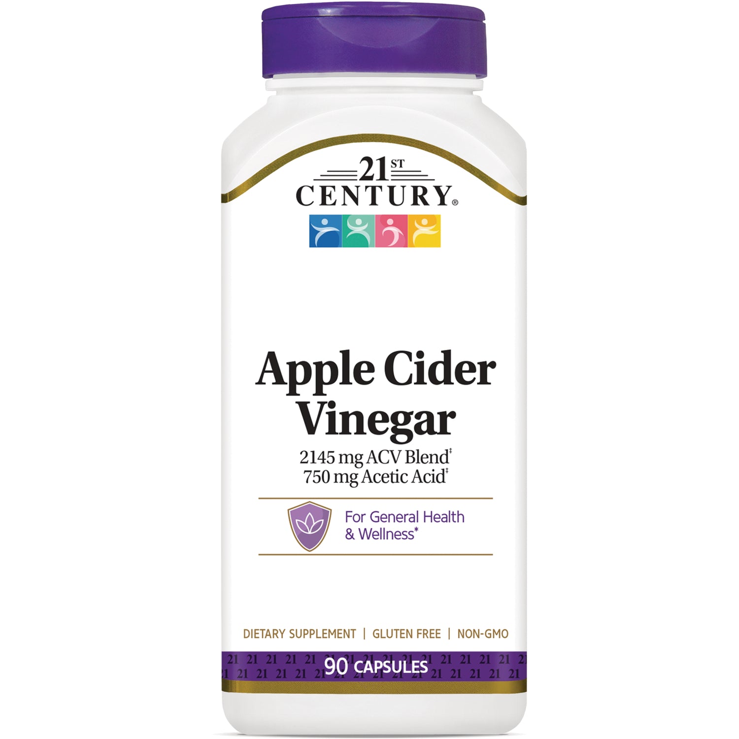 CNT287 | 21st Century Apple Cider Vinegar supplement bottle front, 90 capsules, 2145 mg ACV Blend 750 mg acetic acid