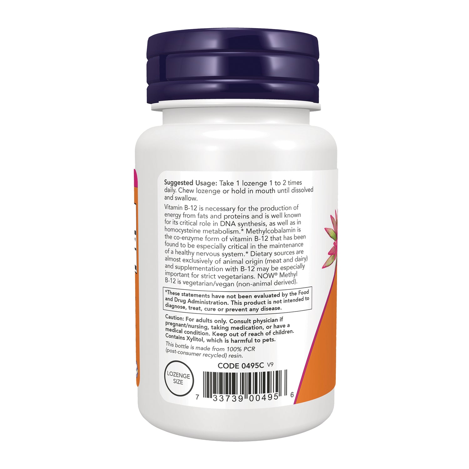 NWF333 | back label of white supplement bottle showing suggested usage, warnings, and barcode