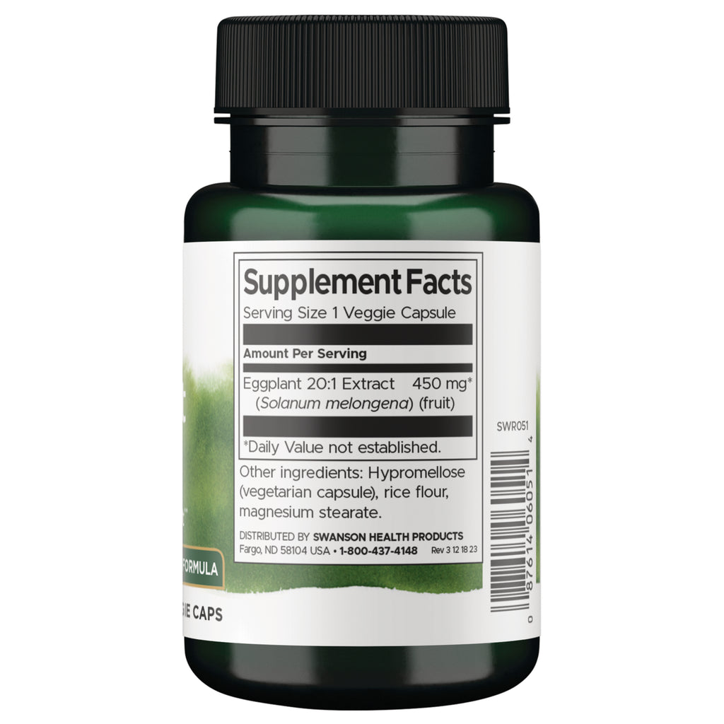 SWR051 | Supplement Facts label with Eggplant 20:1 Extract 450 mg, serving size 1 veggie capsule - Thumbnail