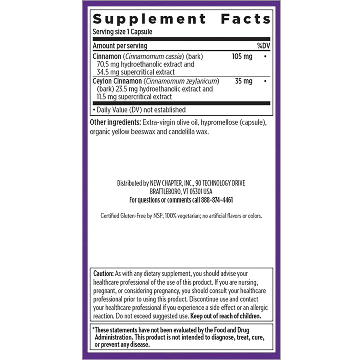 NWC263 | Back panel with Supplement Facts, ingredient list, distributor info and caution text