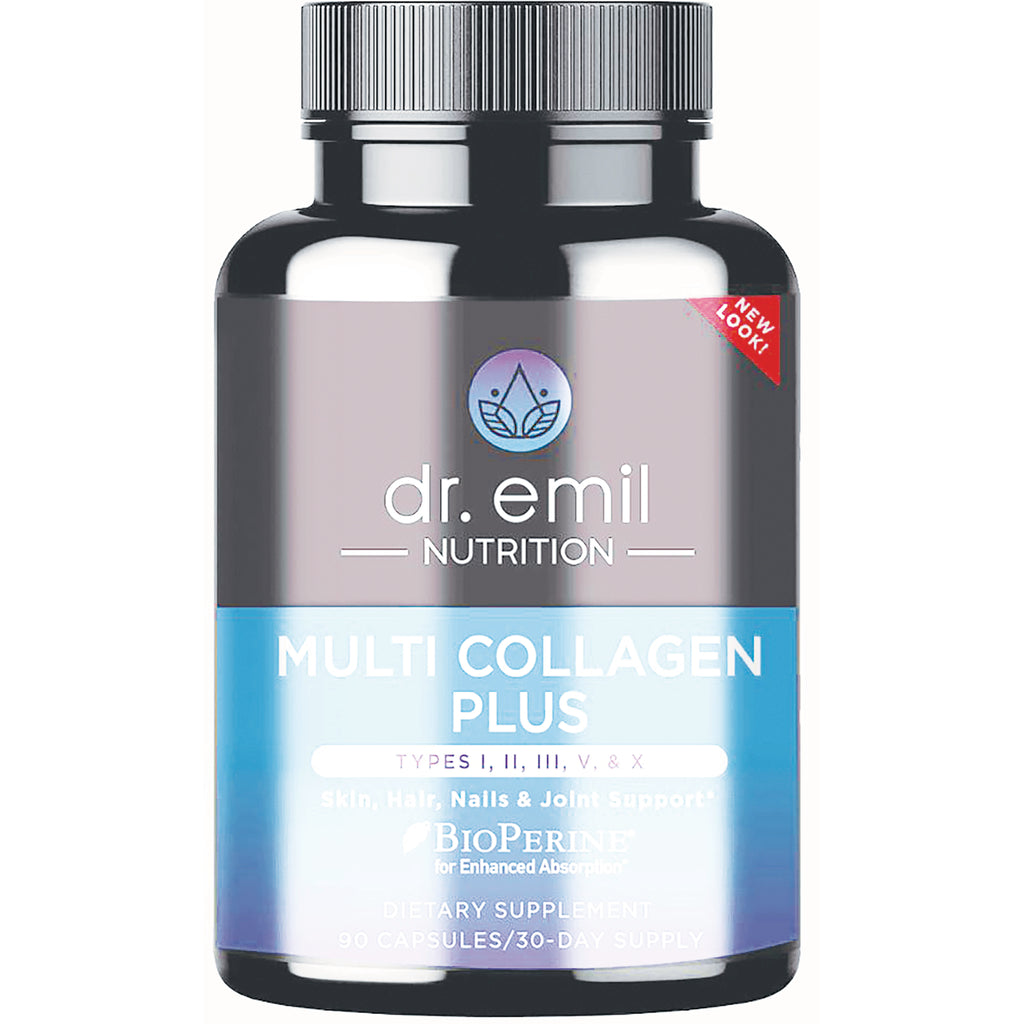 DRE001 | Dr. Emil Nutrition Multi Collagen Plus supplement bottle front label showing product name and 90 capsules/30-day supply - Thumbnail