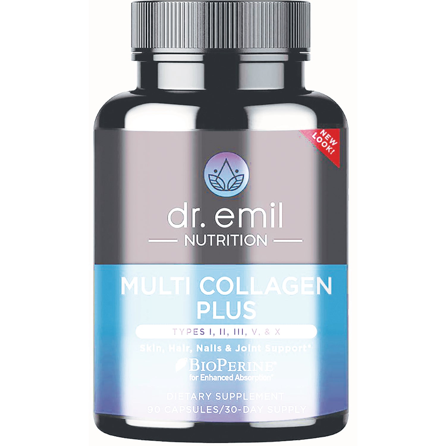 DRE001 | Dr. Emil Nutrition Multi Collagen Plus supplement bottle front label showing product name and 90 capsules/30-day supply