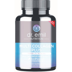 DRE001 | Dr. Emil Nutrition Multi Collagen Plus supplement bottle front label showing product name and 90 capsules/30-day supply