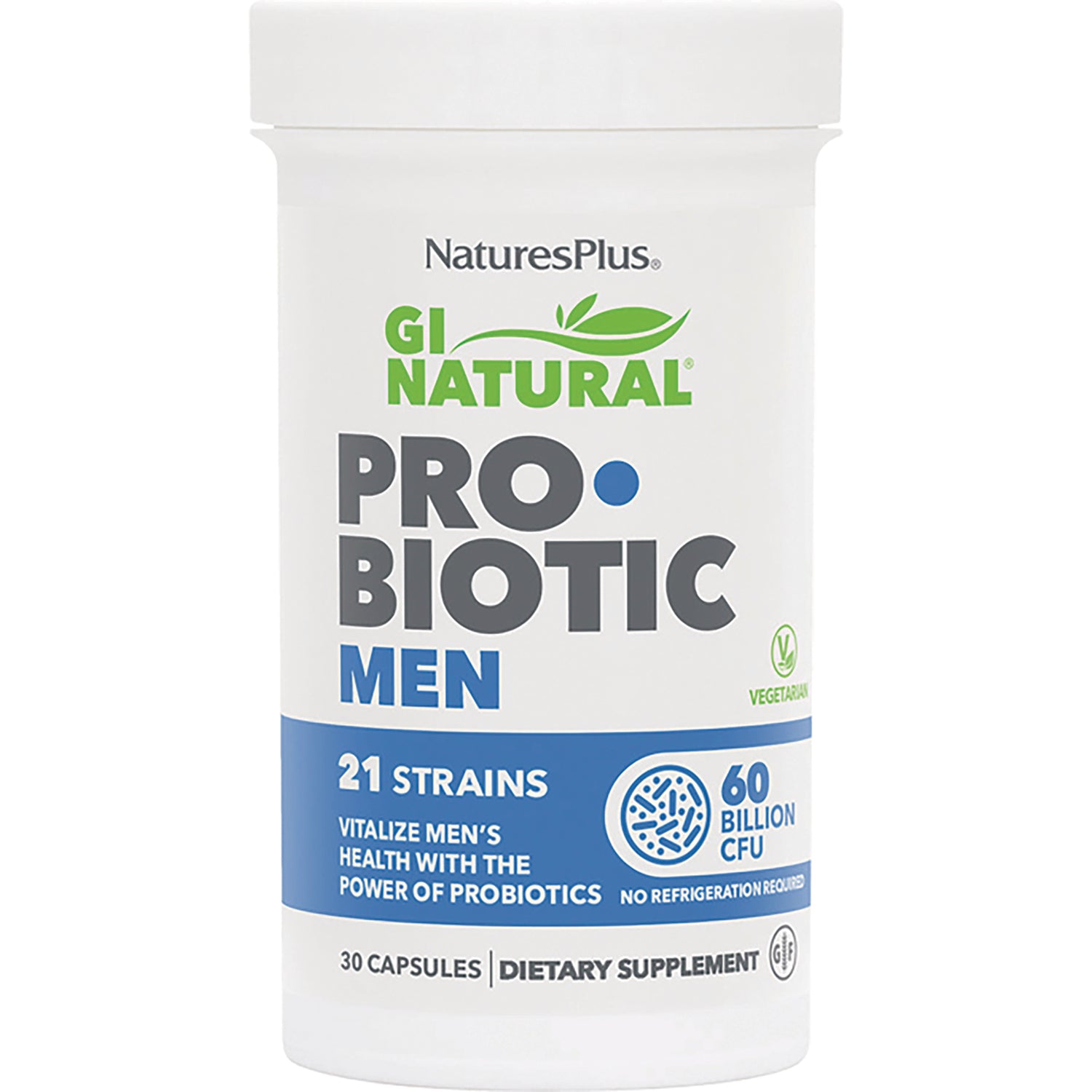 NTP347 | GI Natural Probiotic Men supplement bottle, 30 capsules, 21 strains, 60 billion CFU