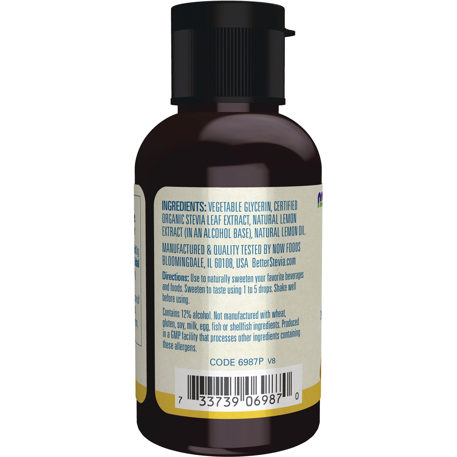 NWF1036 | Back of brown bottle showing ingredients, directions, and barcode