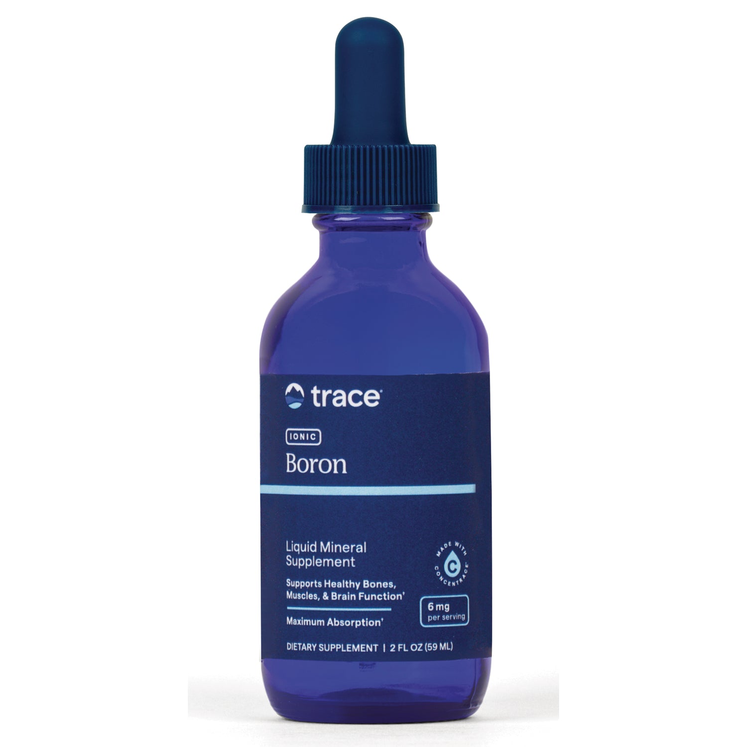 TM055 | Trace Minerals Ionic Boron liquid mineral supplement, blue dropper bottle, 2 fl oz, 6 mg per serving