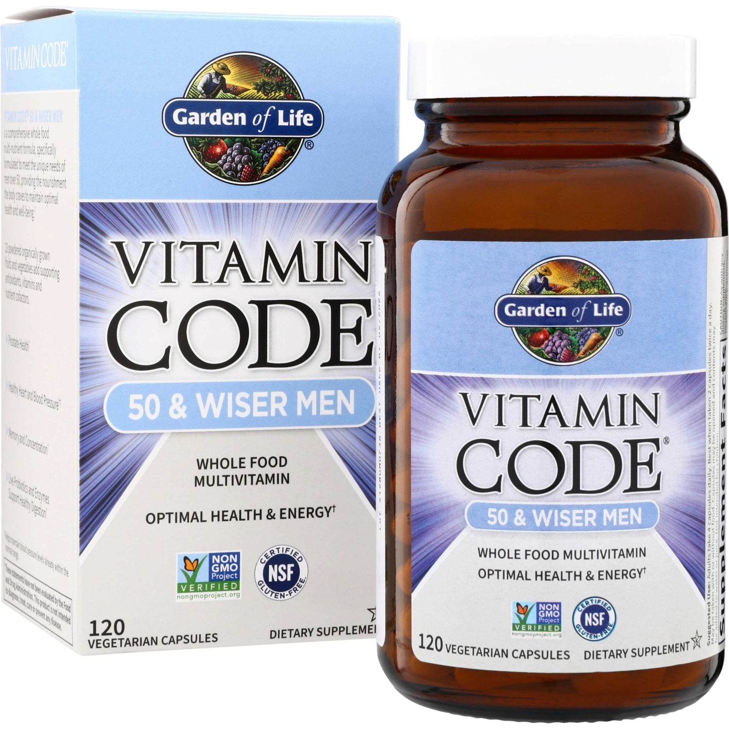GLF036 | Garden of Life Vitamin Code 50 & Wiser Men whole food multivitamin, 120 vegetarian capsules