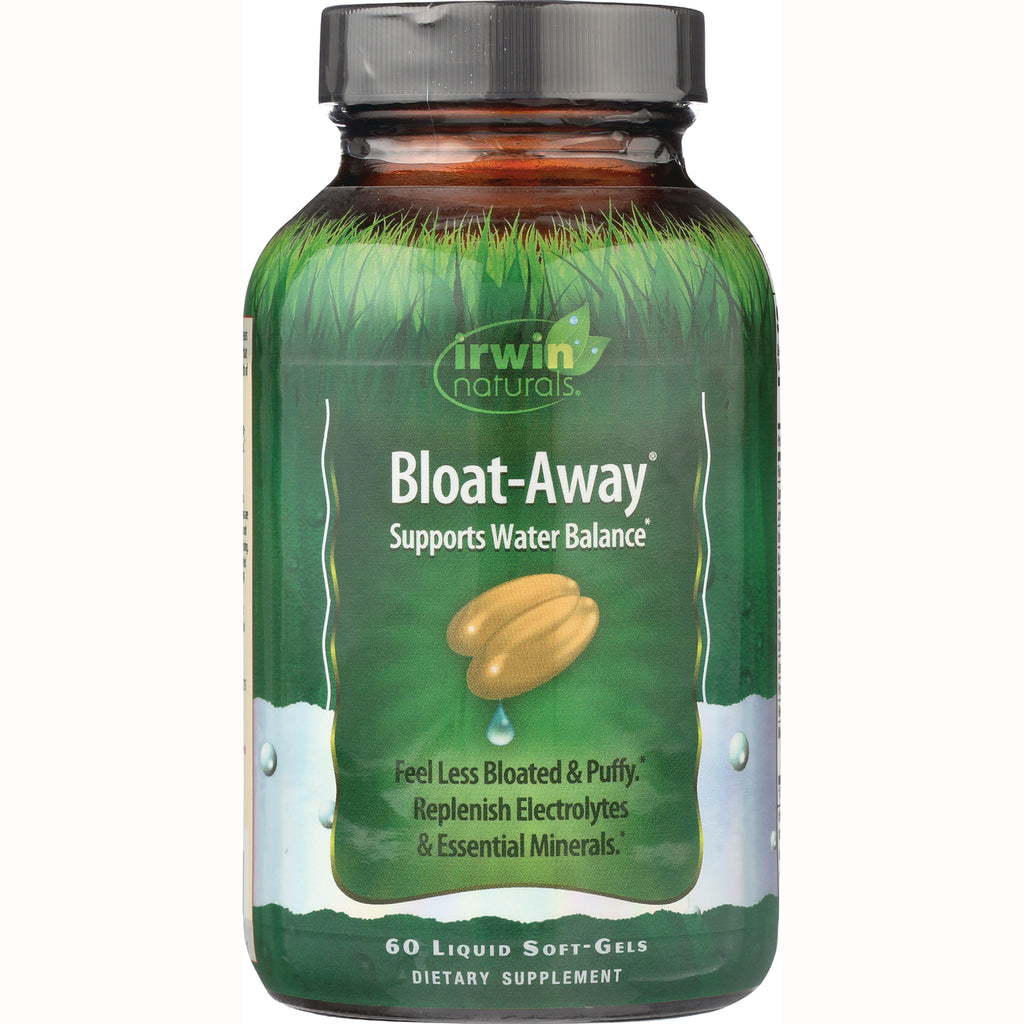 IR085 | Irwin Naturals Bloat-Away dietary supplement bottle front label reading Supports Water Balance, 60 liquid soft-gels - Thumbnail