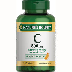 NBY072 | Nature's Bounty Vitamin C 500 mg bottle, 250 tablets, green bottle labeled Supports a Healthy Immune System