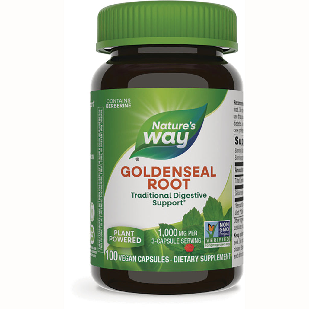 NW147 | Nature's Way Goldenseal Root brown supplement bottle labeled 100 vegan capsules - Thumbnail
