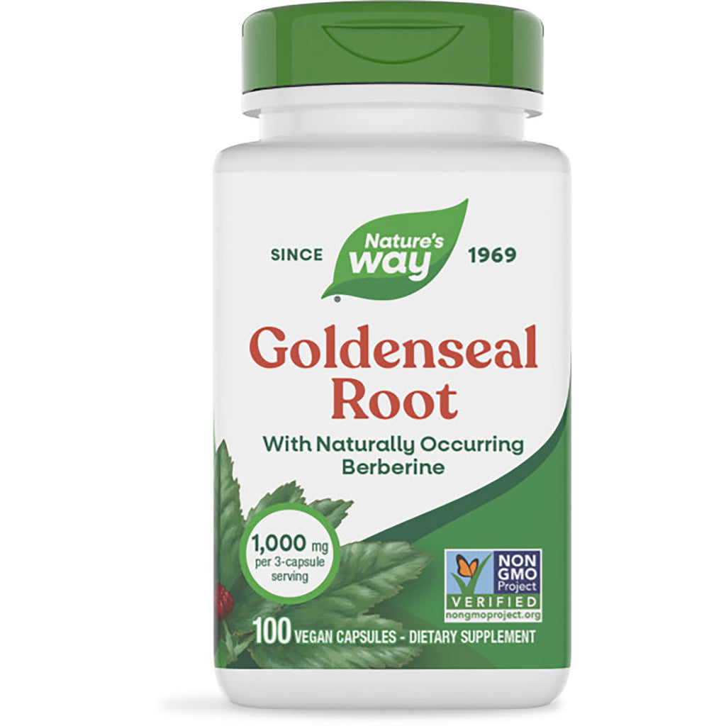 NW147 | Nature's Way Goldenseal Root brown supplement bottle labeled 100 vegan capsules - Thumbnail