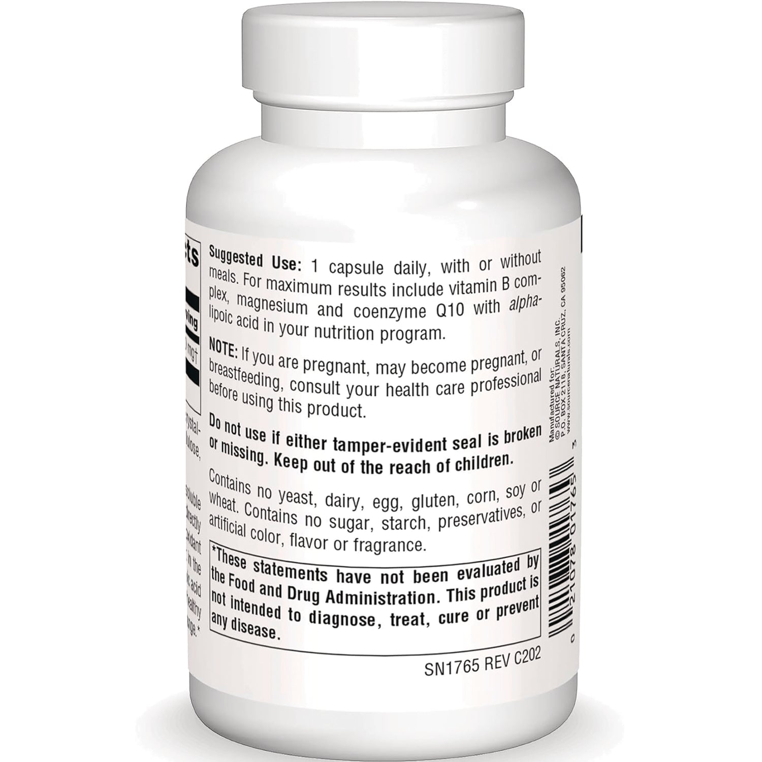 SN758 | Back label with suggested use, warnings, and FDA disclaimer text